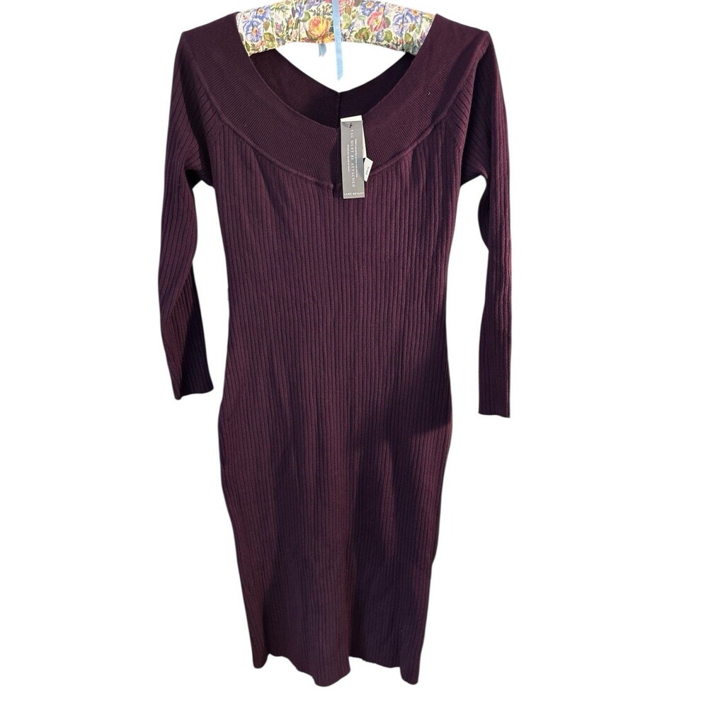 NWT Lane Bryant Off Shoulder Ribbed Midi Sweater Dress Burgundy 18/20 No Belt